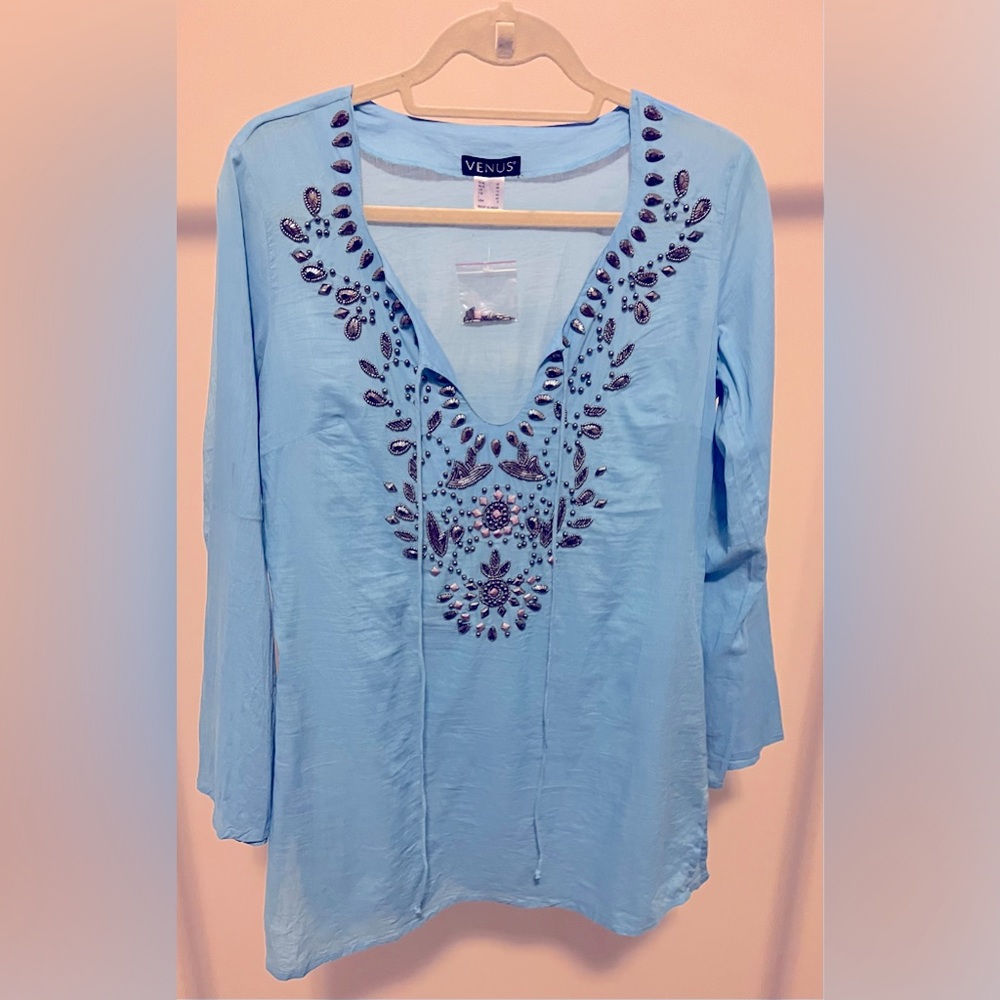VENUS. JEWELED BLUE COVER UP. TUNIC STYLE. SIZE 6